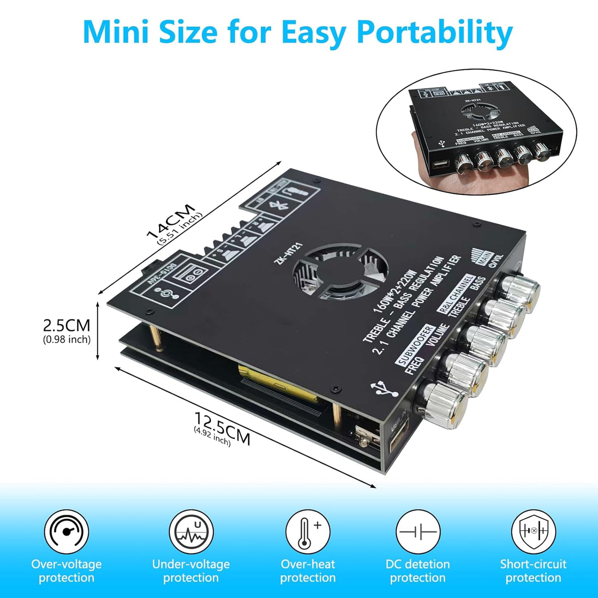 Sigllr 5.1 Board,540W 2.1 Bluetooth Audio Amplifier HiFi Channel Mini Subwoofer Power Amp Module with Treble & Bass