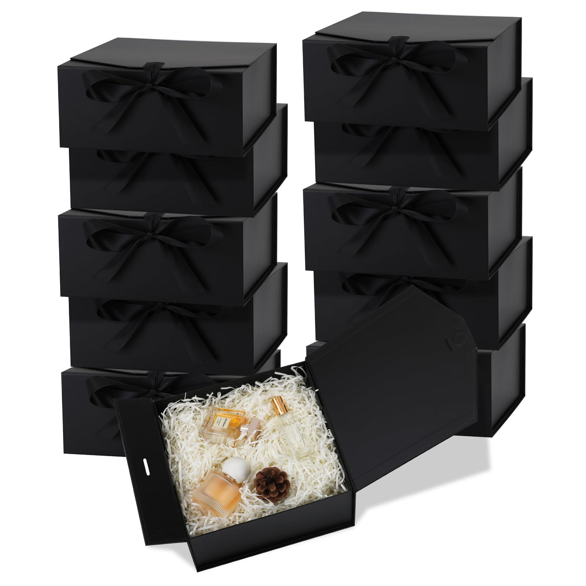 OEMVALATY 10-Pack Gift Boxes,10x7.3x3.5 Inch Magnetic Gift Boxes with Lids for Presents,Black with Ribbon, Bridesmaid Proposal Box for Wedding, Storage, Birthday