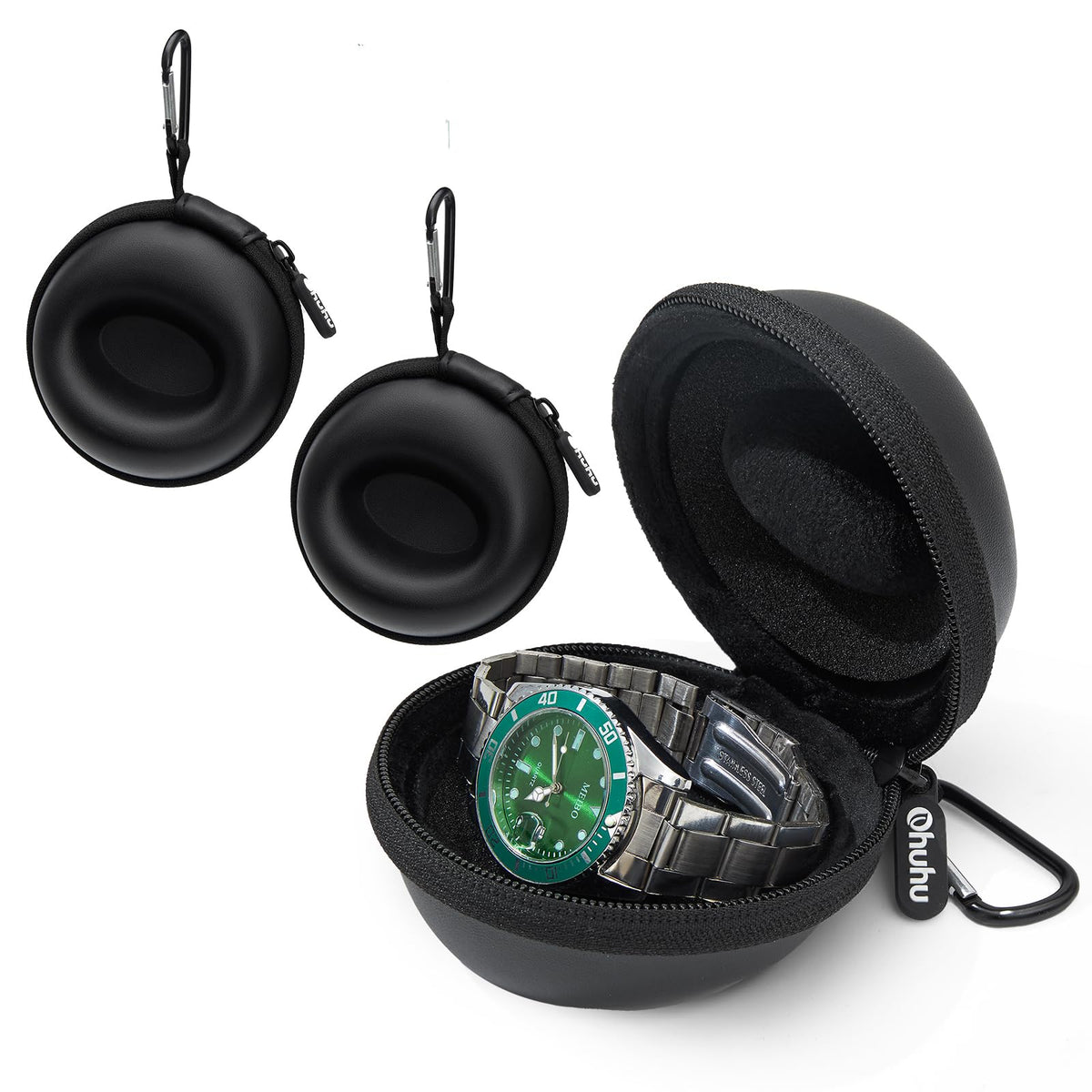 Ohuhu Travel Watch Case for Men Women - 2 Pack Portable Single Watch Storage Organizer with 56mm Heightened Design Fits Wristwatches & Smartwatches Ideal Gift for Father's Day Christmas Birthday