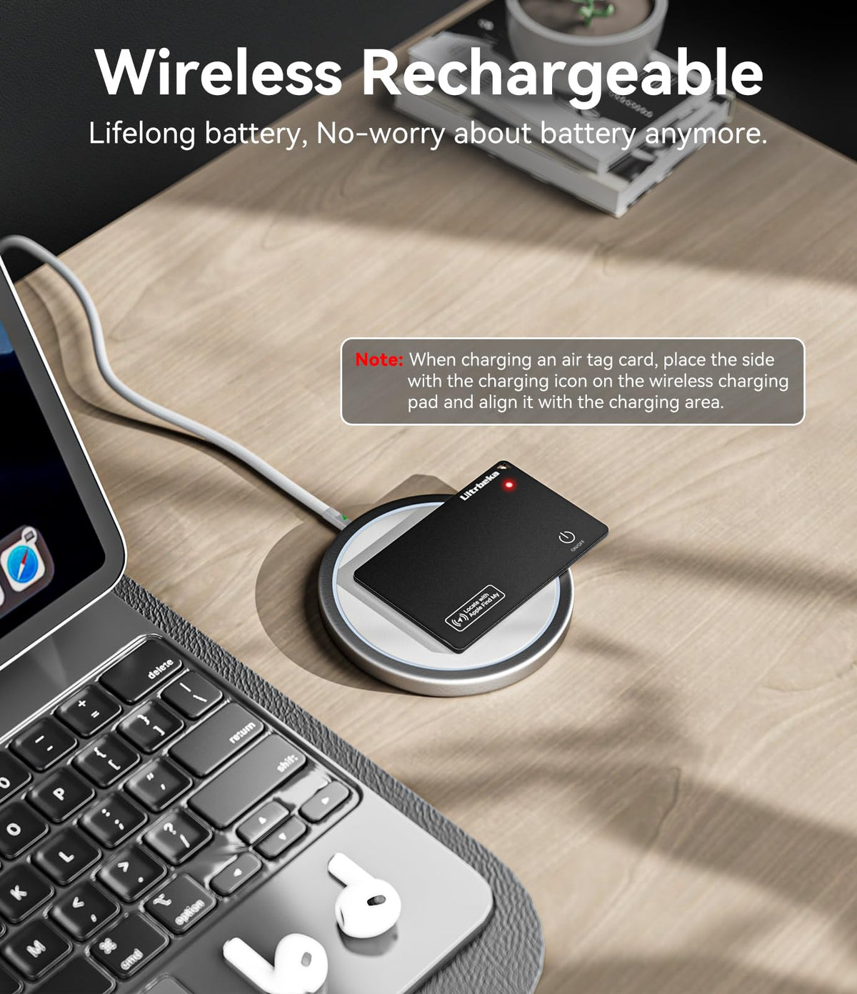 Ultrbeka Wallet Tracker Slim Card Tracker, 0.094in Rechargeable Bluetooth Tracker for Wallets, Passport, Work with Apple Find My, Card Locator- iOS Only [Apple MFi Certified] - 2pcs in 1