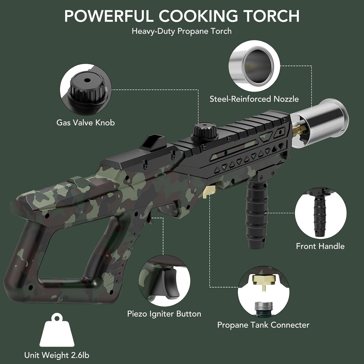 Sondiko Culinary Torch - Powerful Propane Cooking Gun for Searing Steak & BBQ | Adjustable Burner
