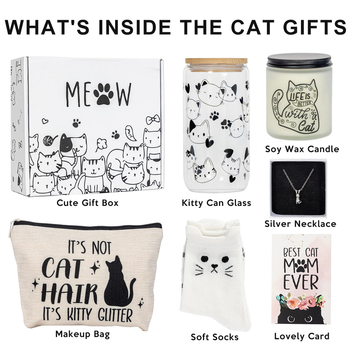 Cat Lover Gifts For Women, Best Cats Mom Gift Box For Mother's Day, Birthday, Christmas, Unique Silhouette Cat Themed Stuff For Daughters, Crazy Cats Lady, Friends, Girls