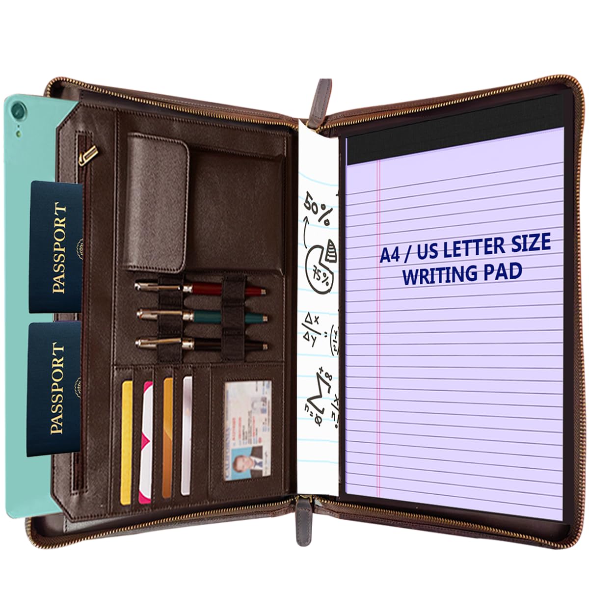 STAR VISTA Flamingo Full Grain Cowhide Leather Padfolio - Executive Business Folio, Sleeve for 13" Tablet & iPhone16, A4/US Letter Size Binder, Lefty Friendly