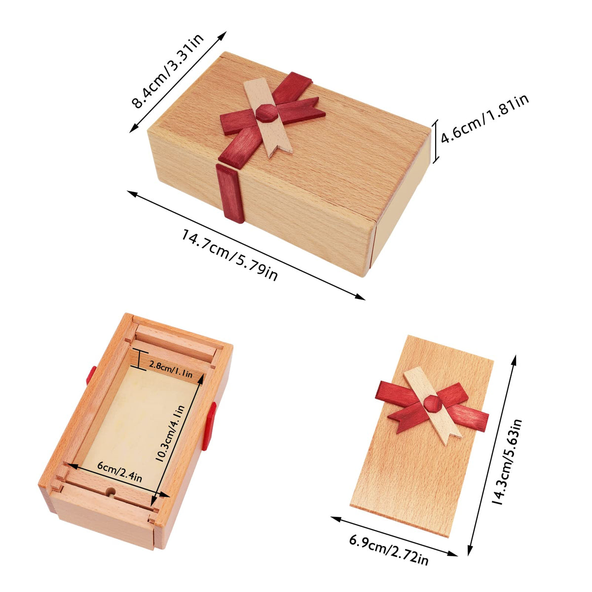 EEOCWF Puzzle Box with Hidden Compartment, Challenging Wooden Magic Trick Lock Boxes for Adults, Brain Teaser Game Mystery Surprise Secret Box for Valentines Christmas Party Favors