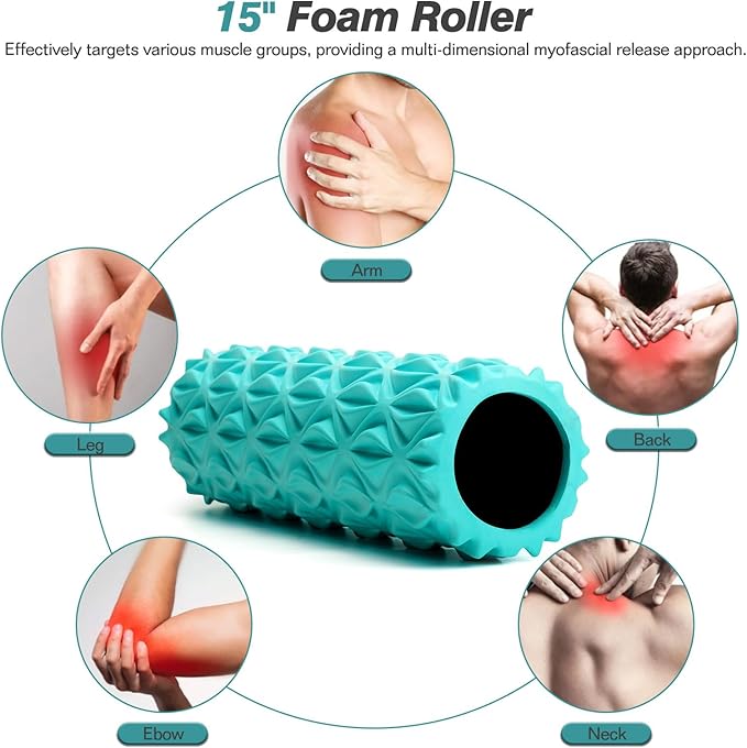 5 in 1 Foam Roller Set - Trigger Point Foam Back Roller, Muscle Roller Stick, Massage Ball, Stretching Band for Deep Muscle Massage Pilates Yoga,Fitness Exercise for Whole Body Release