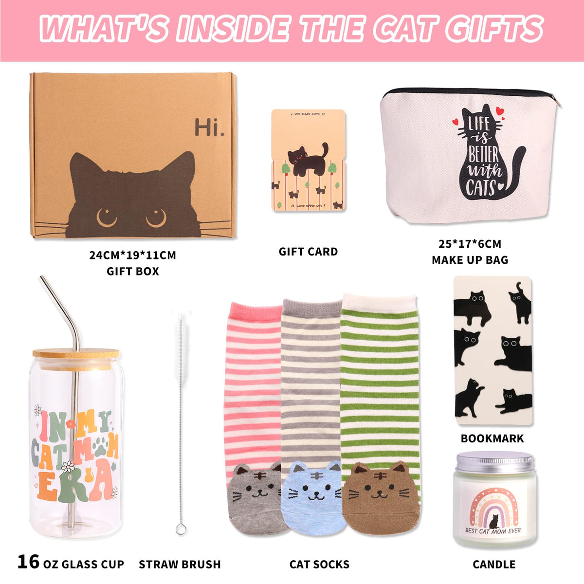 linsuiyyds Cat Lovers Gifts For Women, Cats Mom Gift Box For Christmas, Mother's Day, Birthday,Cute Cat Themed Gifts For Crazy Cats Lady, Girlfriend, Daughters