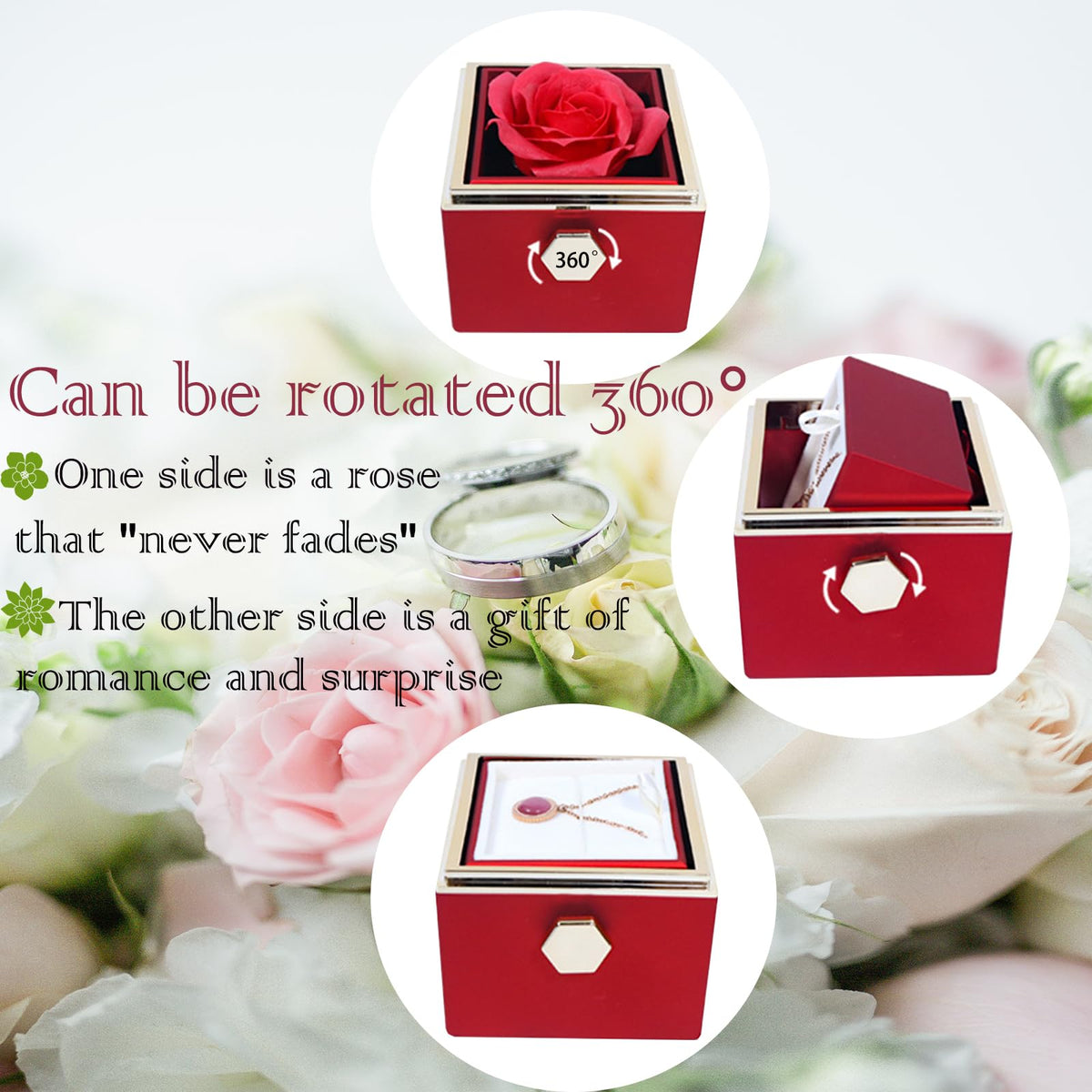 JYCMMFC Romantic Gifts for Her Rose Ring Box Jewelry Box Artificial Flowers Eternal Rose Box Anniversary Wedding Valentines Day Christmas Birthday Thanksgiving Gifts for Mom Wife Girlfriend Women
