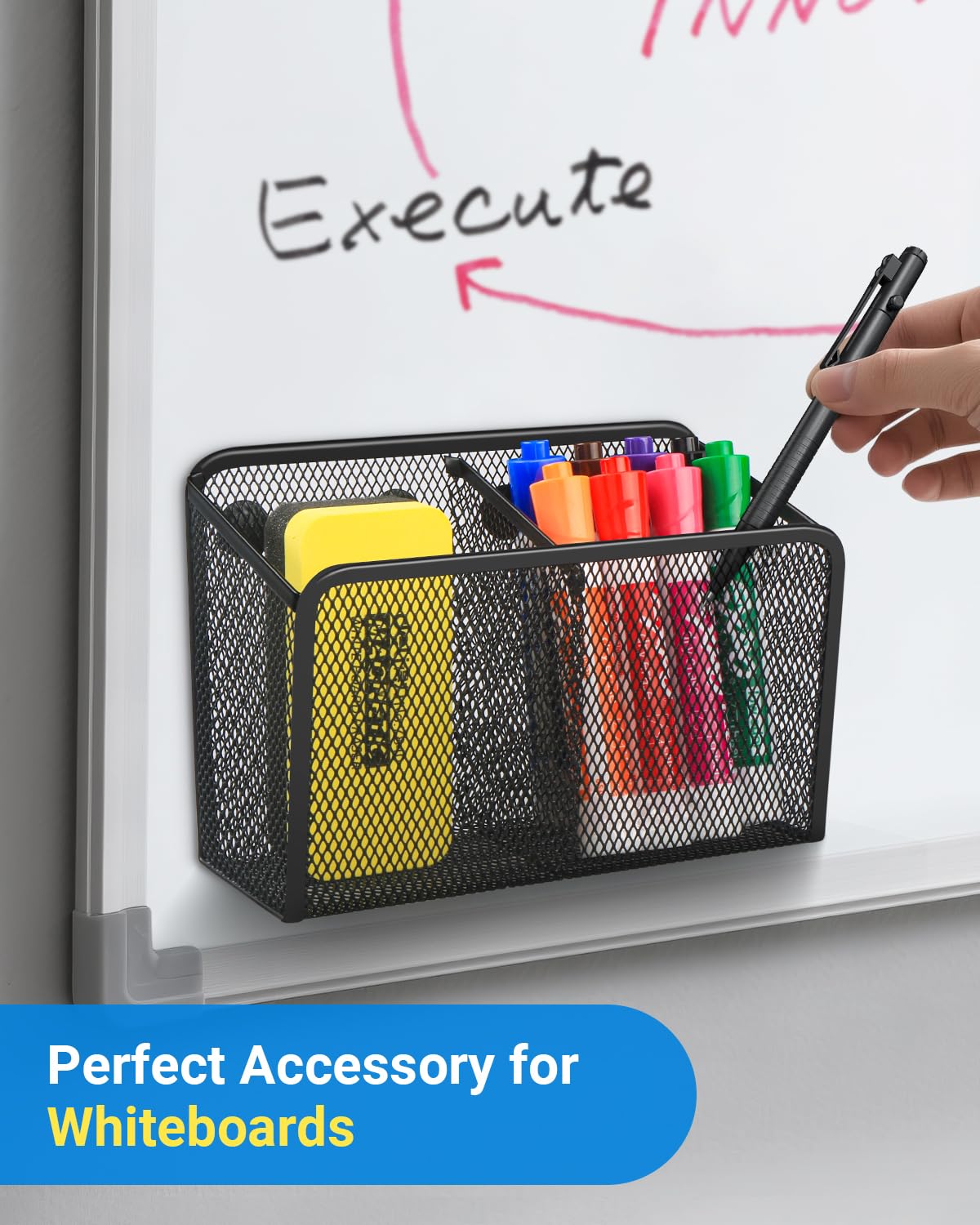 Magnetic Pen Holder, Metal Strong Magnet Pen Cup Magnetic Marker Storage Basket Locker Organizer for Whiteboard Refrigerator Fridge Locker Accessories Classroom Must Haves Teachers School Supplies