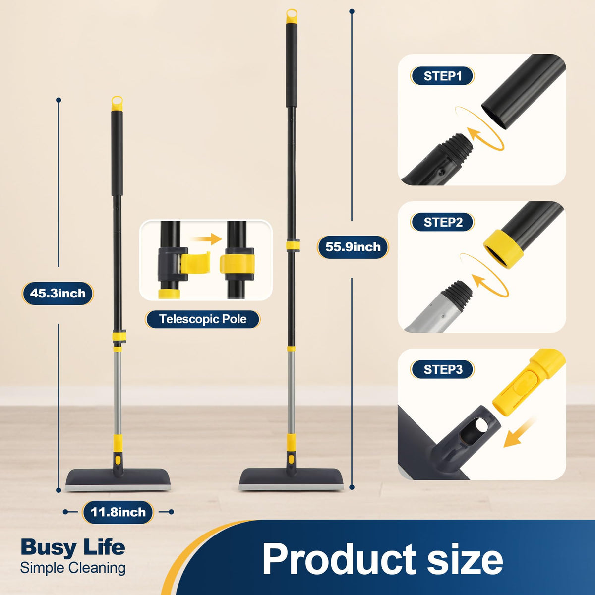 Yocada Floor Scrub Brush Telescopic Handle 2 in 1 Scrape Brush Stiff Bristle Shower Scrubber for Cleaning Patio Bathroom Garage Kitchen Wall Deck Tub Tile 55.9 inch Tall