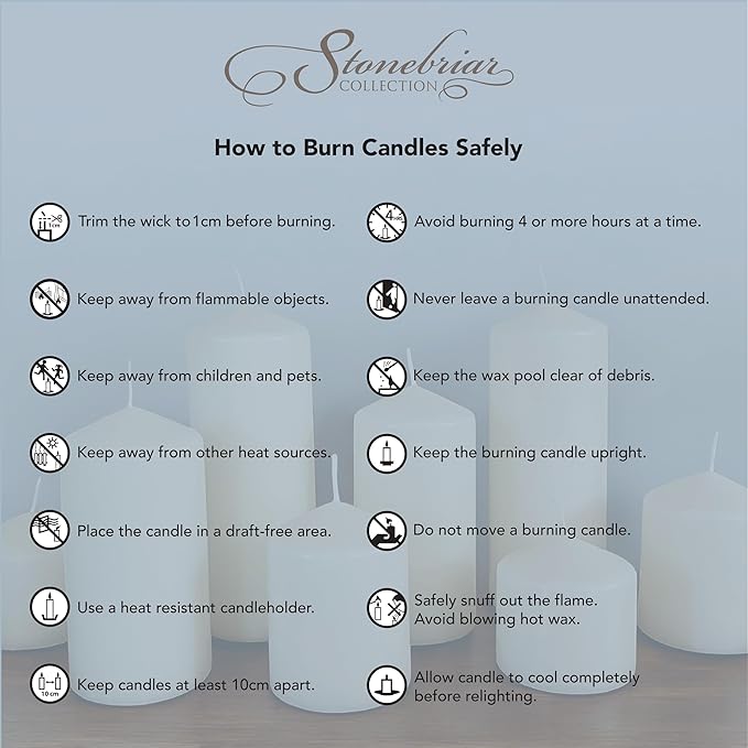 Stonebriar Unscented White Tall Pillar Candles, 18 Hour Burning Candle Pillars, Perfect for Decor, Weddings, Emergencies 3" X 3", 6 count
