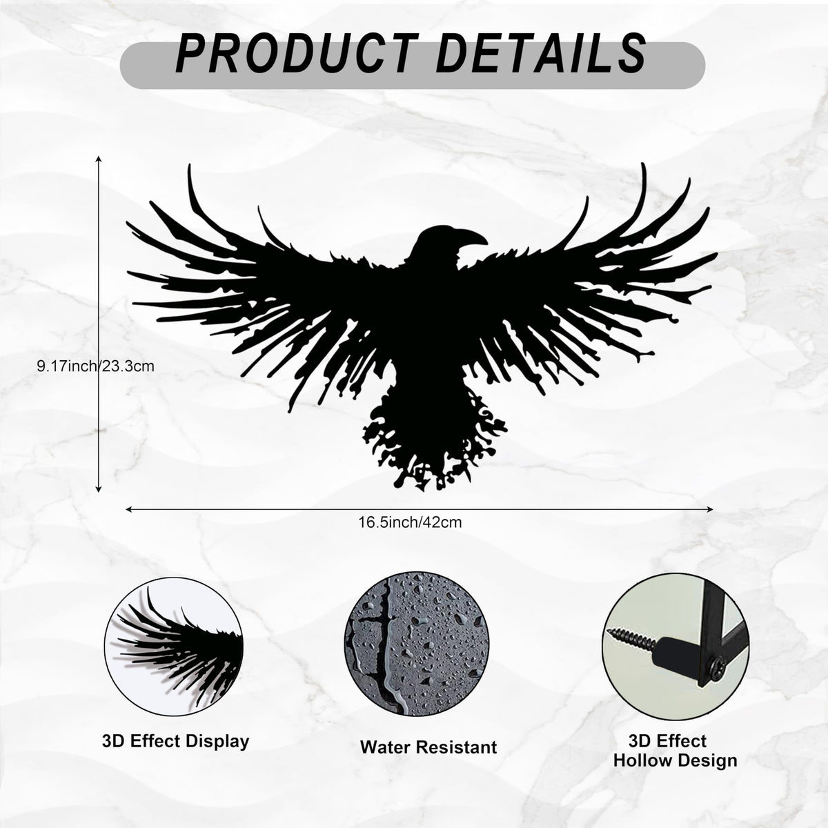 3D Metal Viking Raven Wall Art - Unique Black Crow Decor with Norse Mythology Gothic Waterproof Sculpture for Indoor Outdoor Living Room, Bedroom, Garden Home Decor