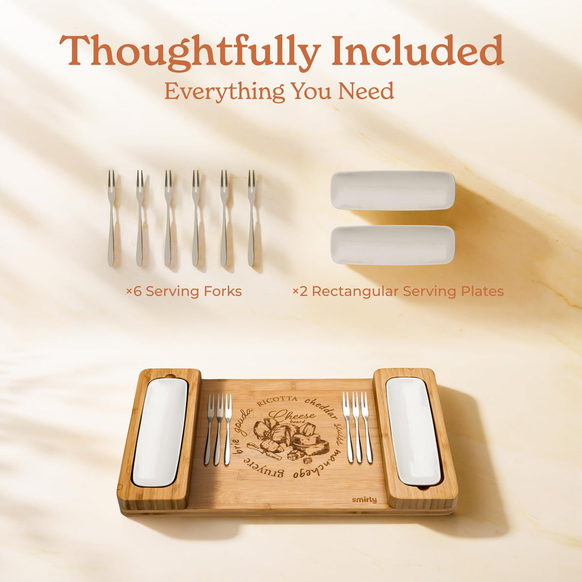 SMIRLY Charcuterie Boards Set - Large Bamboo Cheese Board Set - House Warming Gifts New Home, Wedding Gift for Couple, Bridal Shower Gift, Birthday Gifts for Women