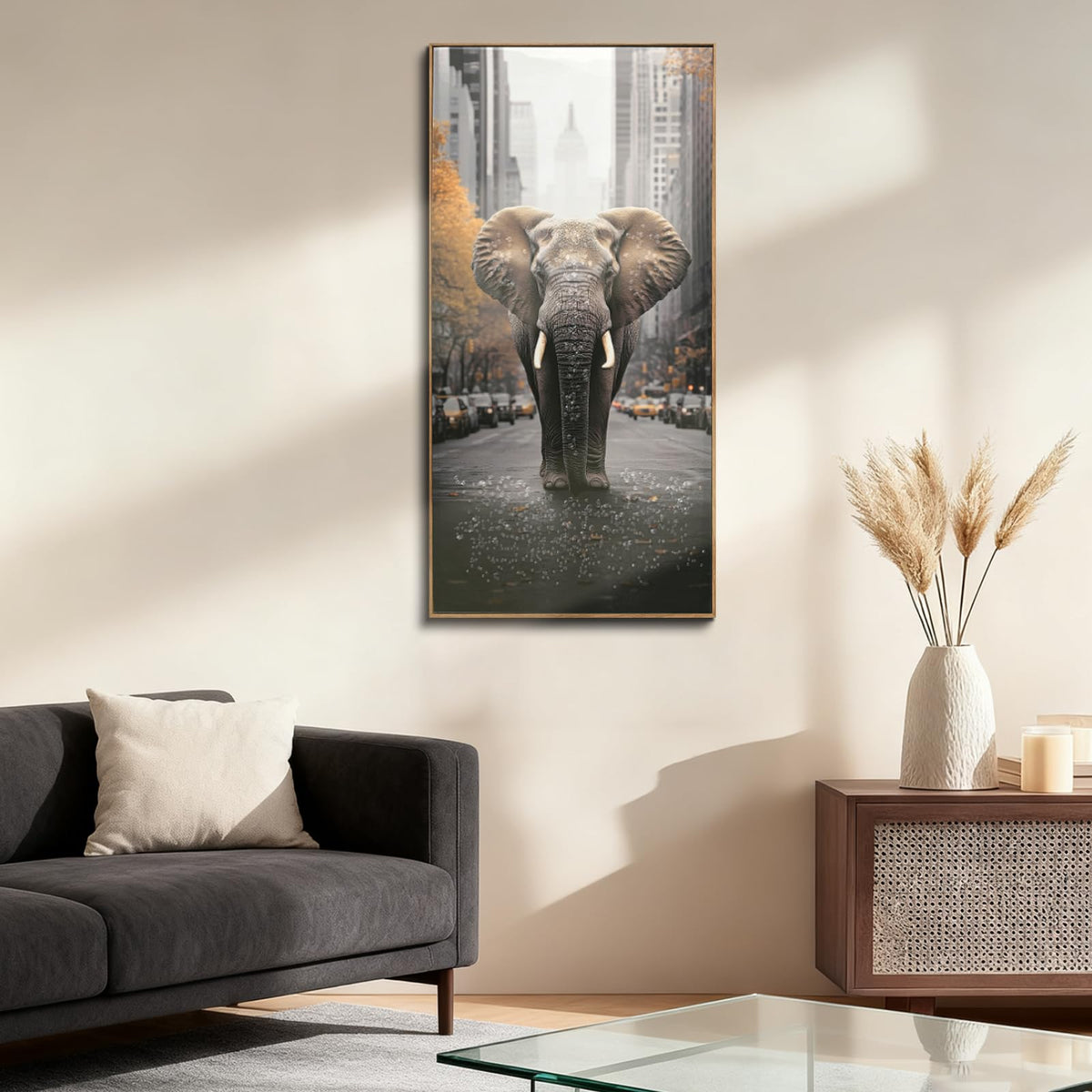 DRLWGTY Abstract Elephant Wall Art,Large Wildlife Paintings Decor with Handmade Crystal Details,Unique Animal Artwork for Living Room Bedroom Office,Ready to hang