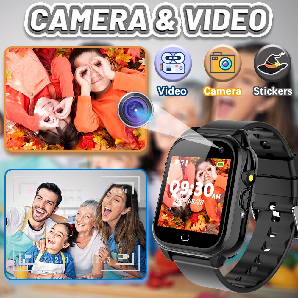 OVV Kids Waterproof Smart Watch Boys Girls Age 3-12 with 26 Game 1.44'' HD Touch Screen Music Player Camera Video Recorder 12/24 Hr Clock Pedometer Alarm Torch Calculator Children Learning Toys
