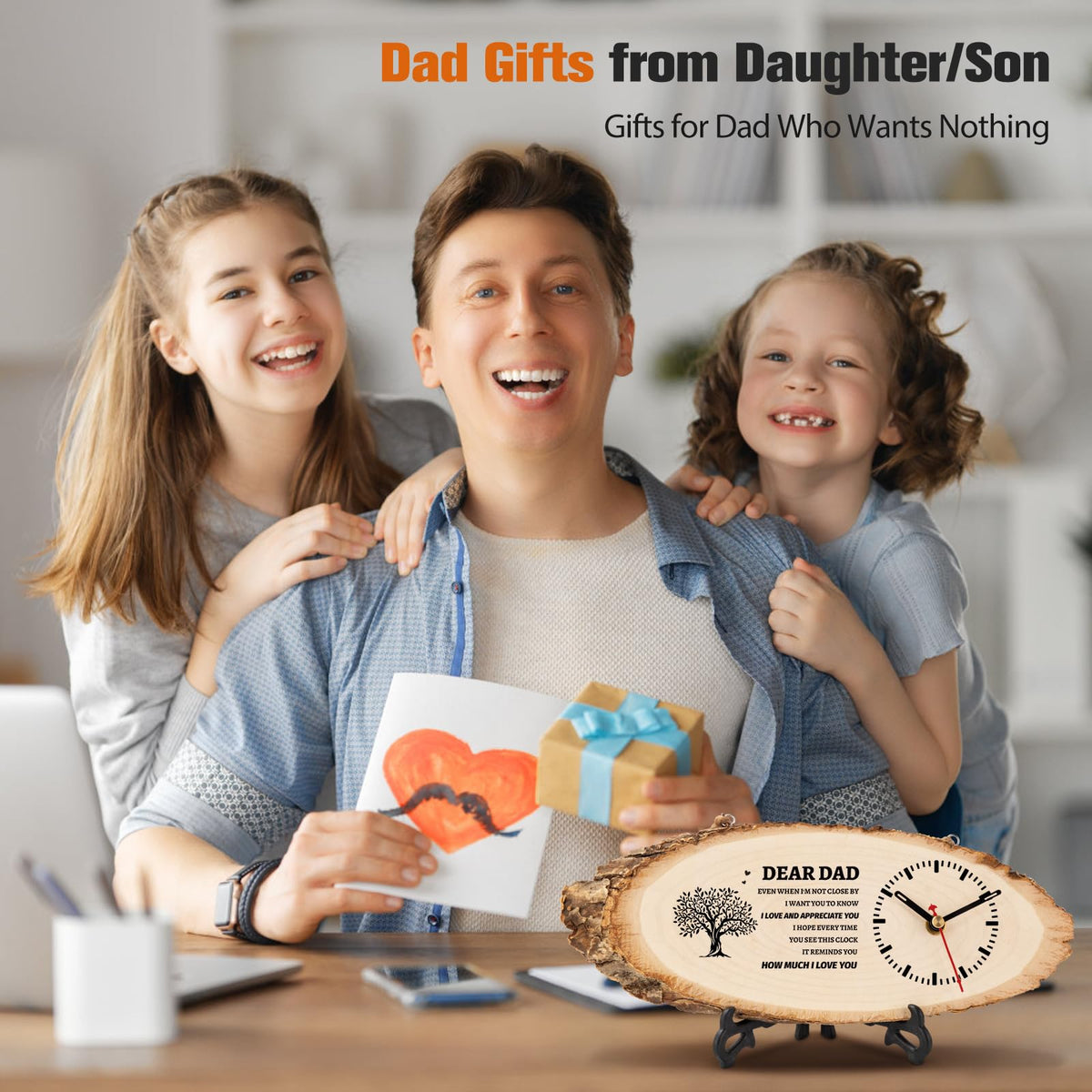 BeauGift Dad Gifts, Wooden Clock Gifts for Dad from Daughter Son Kids, Daddy Birthday Gift Idea for Papa Father Who Wants Nothing, Fathers Day Present from Child to My Dad