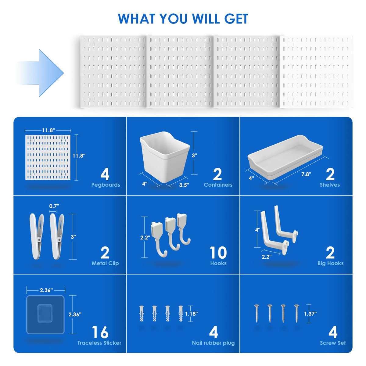LANSI Peg Board, Pegboard Kit Wall Organizer Panels, White Pegboard Wall Organizer with Bins Hooks Shelves for Home, Craft Room, Garage Tool Storage, Kitchen, Workshop, Tool Organization