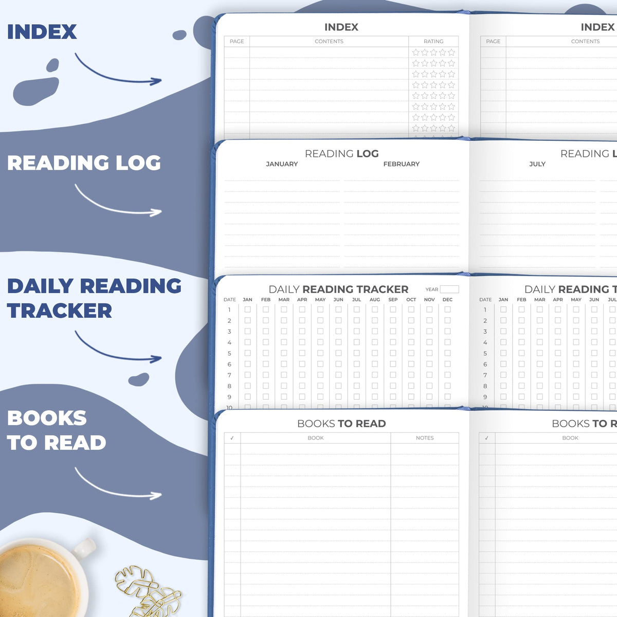 Clever Fox Reading Journal – Book Review Log – Gift Accessories for Reading Lover – Book Journal for Kids & Adults – A5, 5.8”x8.3” (Blue)