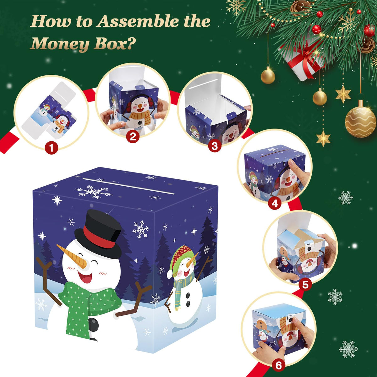 MoKo Christmas Money Box for Cash Gift Pull, 6 Pack Surprise Money Gift Box for Kids Adults with 160 Pcs Transparent Bags, A Fun Way to Give Cash to Girls and Boys, Christmas Decor Ideas, Red and Blue