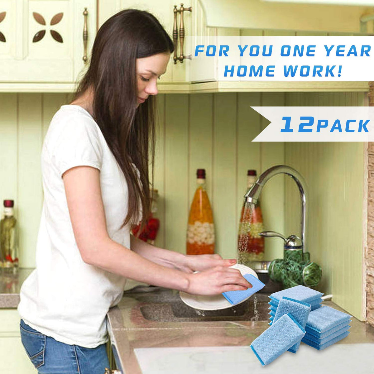 Nylon Cleaning Scrub Pad 12 Pack,Long-Lasting and Reusable Dishwashing Sponge,All-Purpose Scouring Pads Sponge for Kitchen,Bathroom