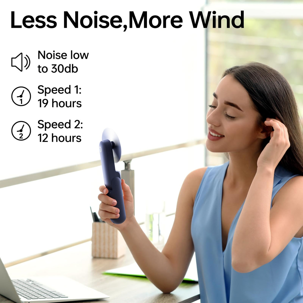 JISULIFE Portable Handheld Fan, Mini Personal 3-In-1 with Power Bank&Flashlight, 12-19 Hrs USB Rechargeable Battery Pocket Fan for Travel/Summer/Vacation/Concert, Essential Gifts for Men/Women-Blue
