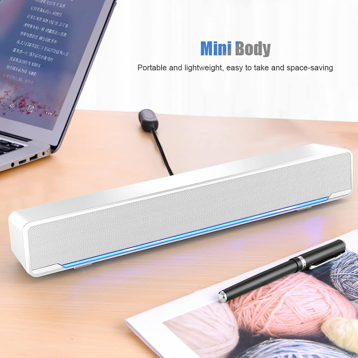 Akozon 3.5mm Desktop Pc Speakers Soundbar Computer Speakers for Desktop Multi-Function Stereo Surrounding Deep Bass
