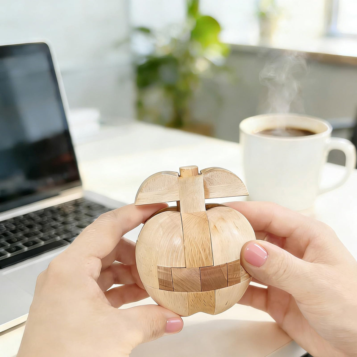 RICHOOSE Brain Teasers Wooden Apple Puzzles for Adults - Challenging 3D IQ Logic Games for Teens 14+, Stress Relief Desk Toys & Office Decor, Unique Gifts for Women,Men,Grandparents (Natural)