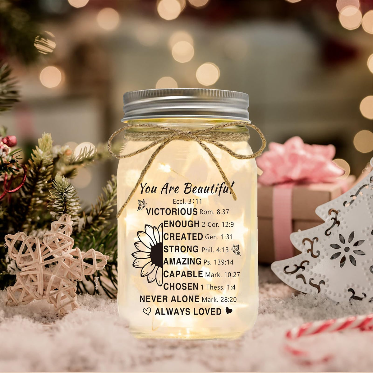 Christian Gifts for Women Birthday, Mothers Day Gifts For Mom - Inspirational Mason Jar Night Lights Gifts for Christmas, Sister, Friend, Coworker - Religious Spiritual Gift, Home Decorative Signs
