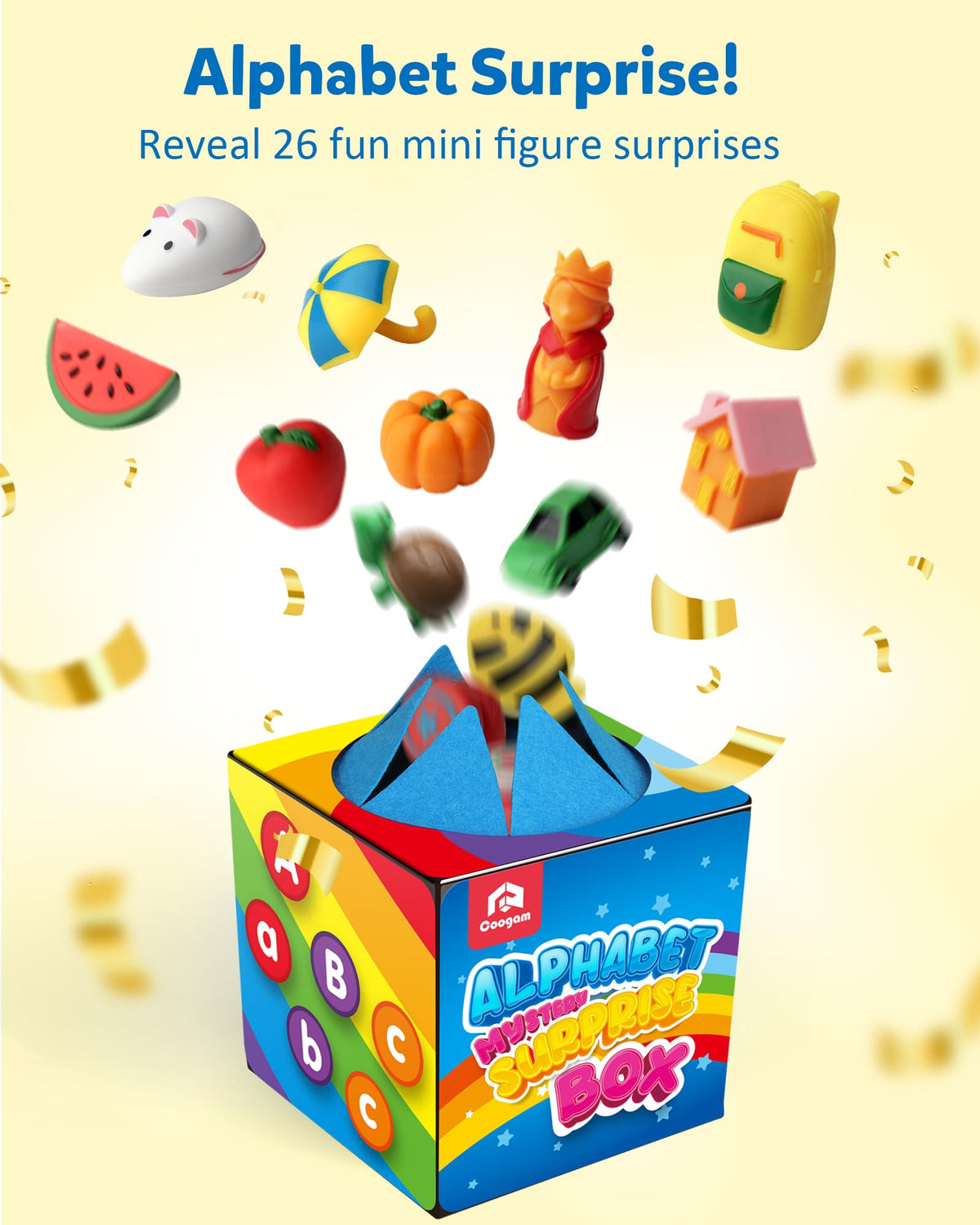 Coogam Mystery Surprise Box, Fine Motor Letter Matching and Sorting Game, 26pcs Alphabet Educational Montessori Learning Toy Gift for Preschool Kindergarten 3 4 5 Year Old