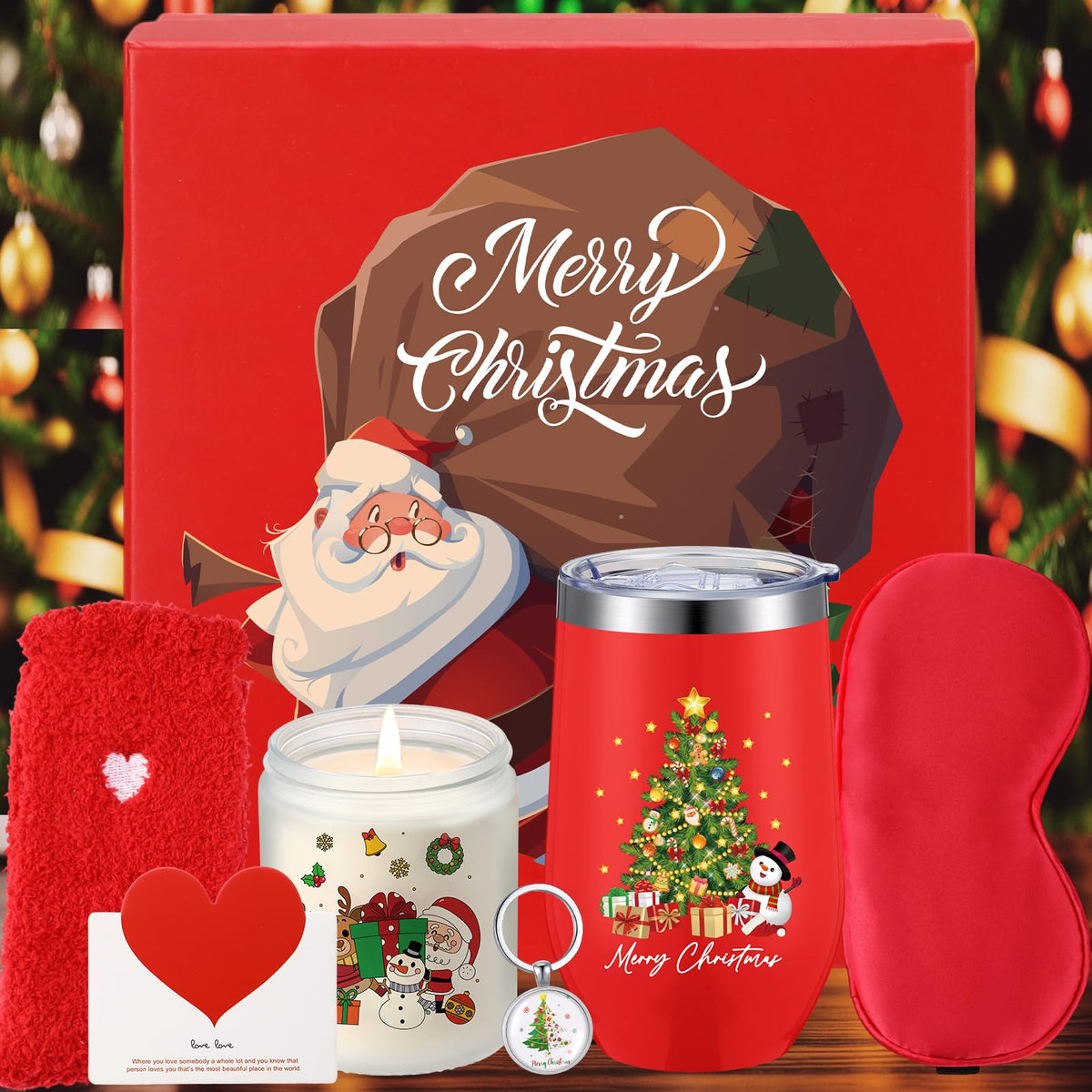 Tiangrid 7 Pieces Christmas Gifts Sets for Women Christmas Gift Baskets Scented Candles 16 oz Insulated Tumbler Gifts for Women, Mom Wife Sister Coworker