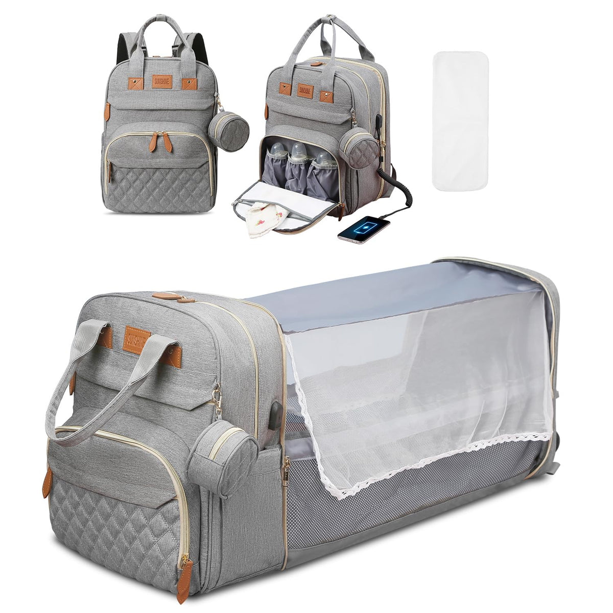 JSTPRO Diaper Bag Backpack, Large Diaper Bag with Changing Station, Baby Bag, New Mom Gifts, Lightweight Waterproof Unisex Diaper Bag with Insulated Pockets and USB Charging Port, Grey