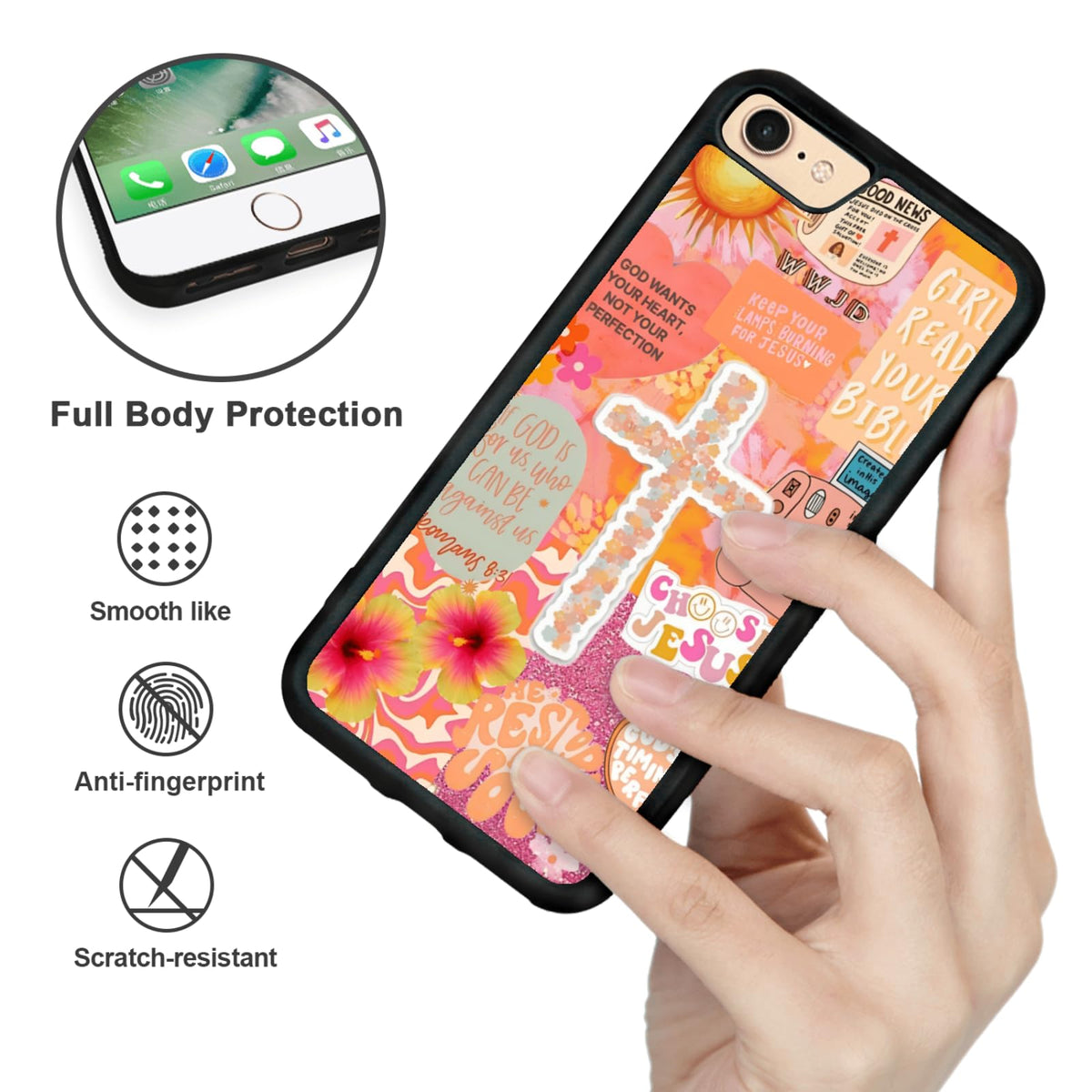 MMYAJT Classic Religious Sayings Christian Phone Case Fit for iPhone 7/8/SE — TPU Orange Aesthetic Cross God Jesus Phone Cover Gift for Boy Girl Men Women