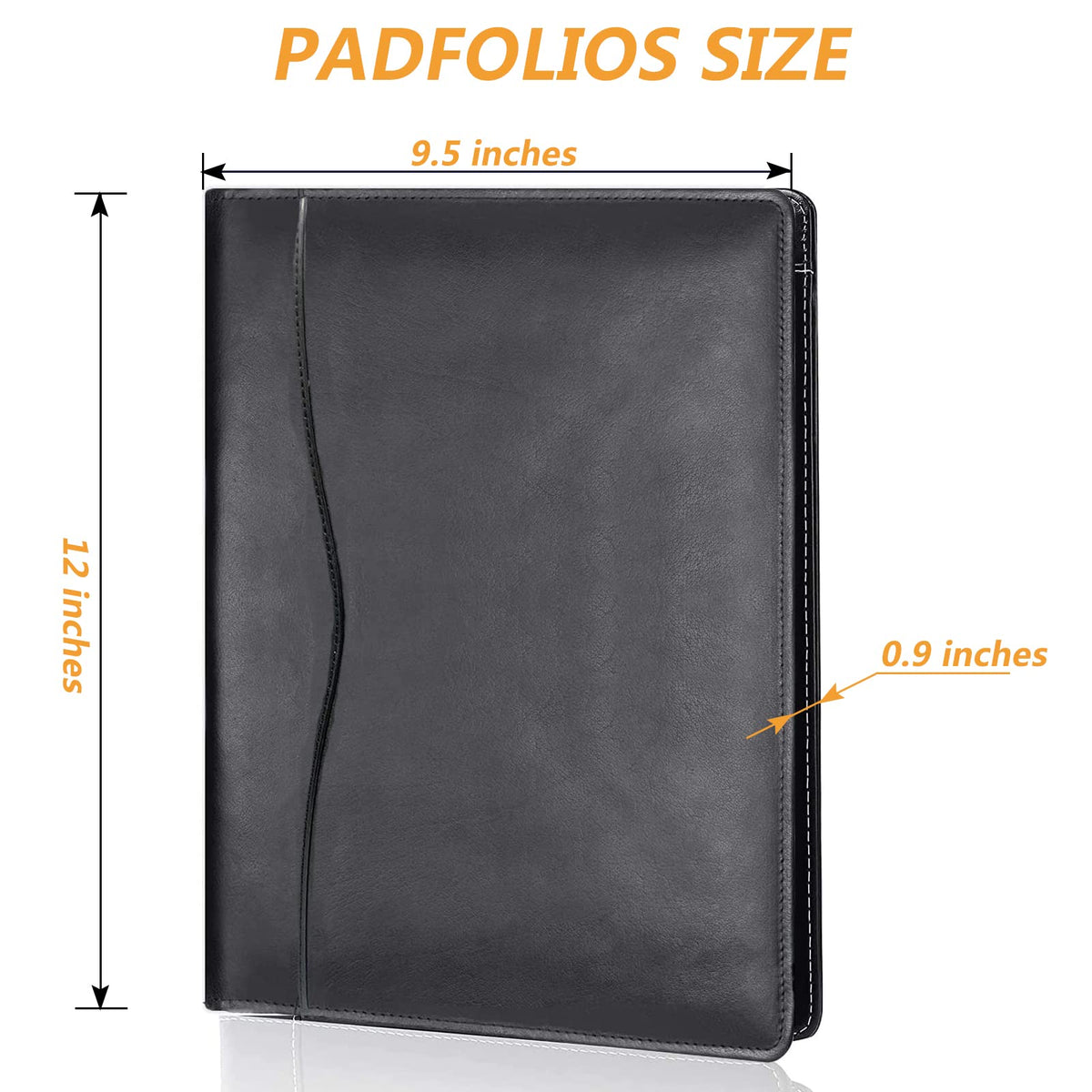 Leather Portfolio Folder Padfolio, Business Padfolio Organizer Document Planner Portfolio Binder Storage Pocket for Legal Pad Holder Paperwork Phone Men Women (Black)