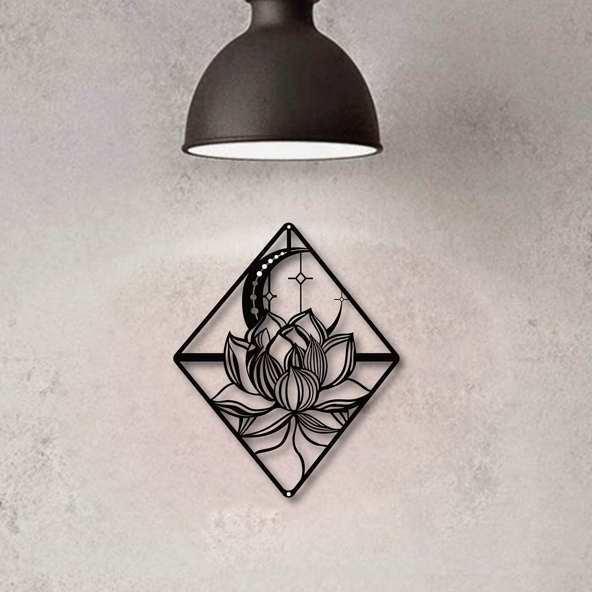 CREATCABIN Lotus Wall Art Metal Moon Flower Ornaments Wall Decor Signs Hanging Sculpture for Home Bedroom Kitchen Garden Housewarming Gift Christmas Halloween Holiday Decoration Black 10.6 x 10inch