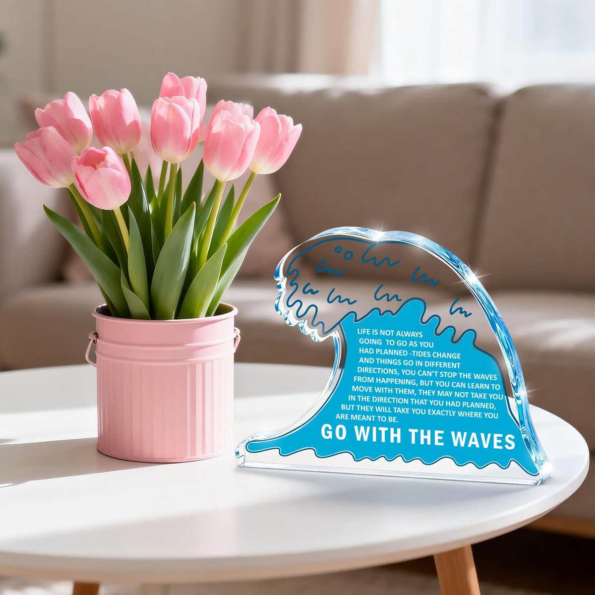 Inspirational Gifts for Women Men,Easter Basket Stuffers Coworker Leaving Retirement Farewell New Job Graduation Gifts for Her Him,Anxiety Relief Item Acrylic Office Desk Decor Ocean Wave Plaque Sign