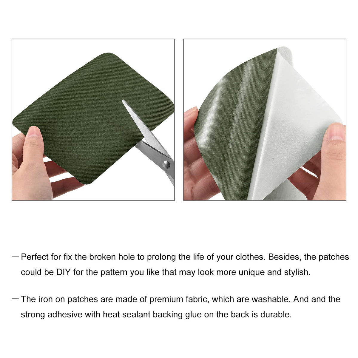 MECCANIXITY 20Pcs Iron on Patches for Clothing Repair Fabric Repair Patches Iron-On Mending Fabric Army Green 4.9"x3.7" for Clothes, Pants, Bags Hole Repairing and Decoration