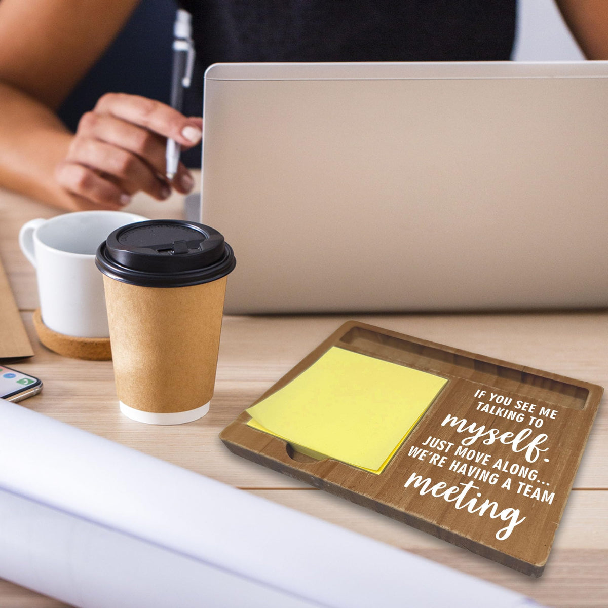 If You See Me Talking to Myself Decor Gift, Wooden Desk Note Pen Holder, Inspirational Quotes Office Desk Decor, Thank You Teachers Day Gifts for Colleague Family Friends-A06