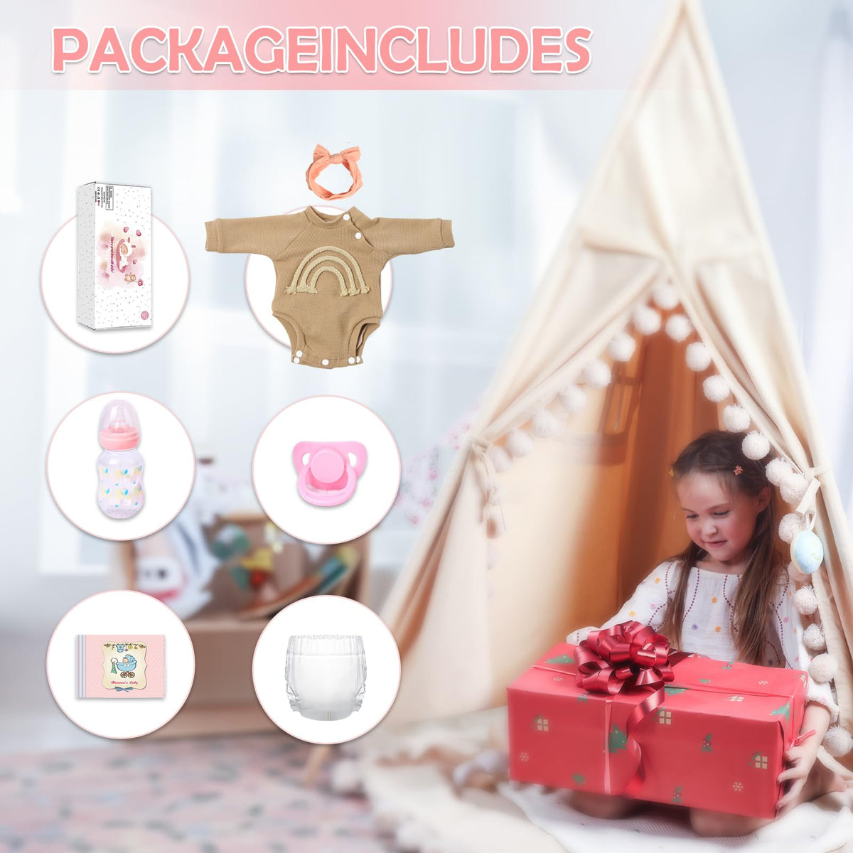 WOOROY Realistic Reborn Baby Dolls - 18 Inch Lifelike Newborn Baby Girl, Real Life Baby Dolls with Soft Weighted Body, Real Baby Reborn Gift Set for Kids Age 3