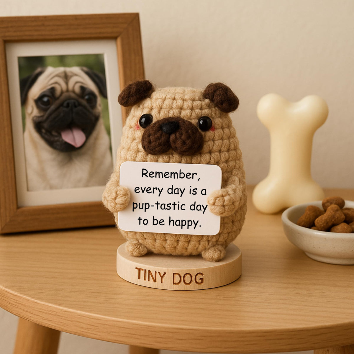Dog lover Gifts for Women - Handmade Positive Crochet Animal W/ 30 Uplifting Signs - Funny Birthday Gifts for Dog Mom, Cute Present Idea for Women for Mothers Day, Emotional Support Office Desk Decor