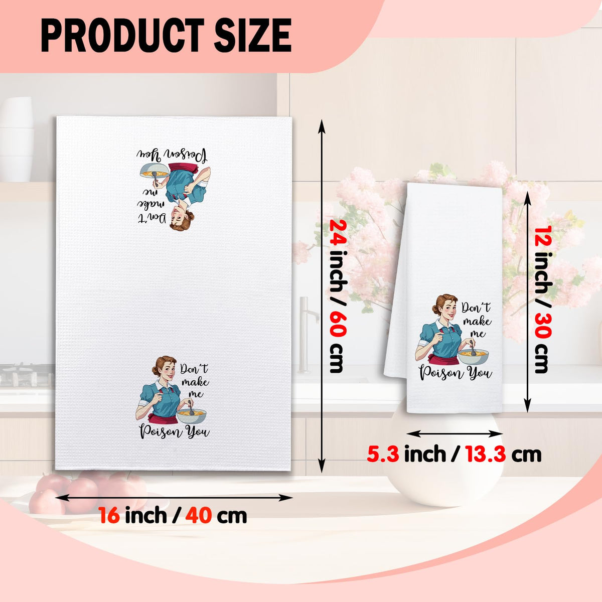 NAHMAKNE Funny Kitchen Towels for Women, Don't Make Me Poison You, Retro Housewife Dish Towels for Kitchen Decor, Sarcastic Cooking Gifts, Sweet Housewarming Gifts for Hostess Mom Wife Sister Friend