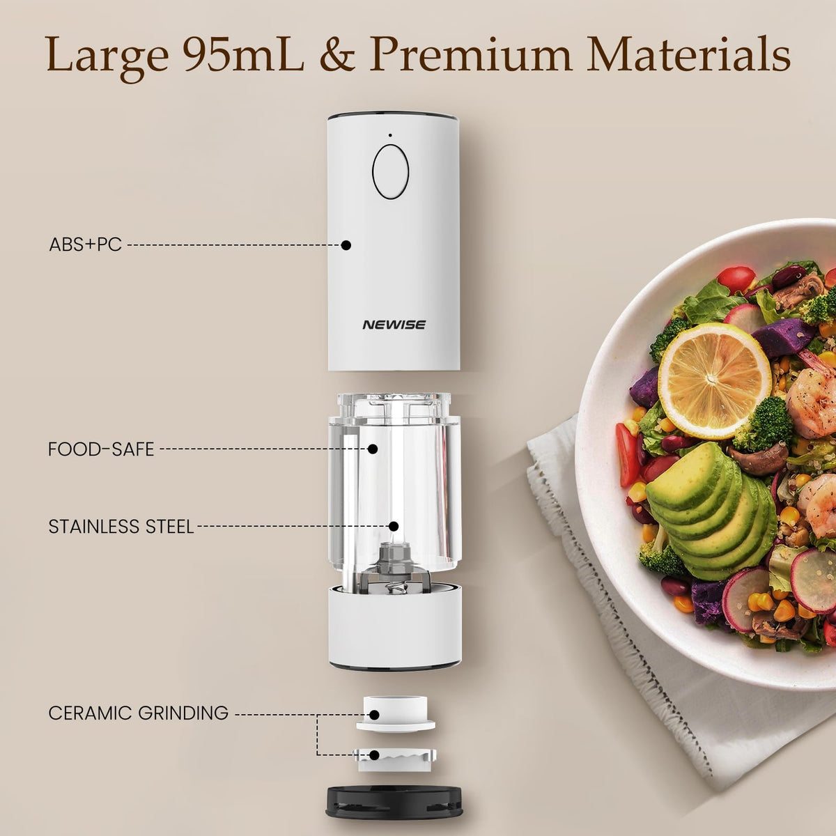 Electric Salt and Pepper Grinder Set, Adjustable Coarseness & LED Light, Rechargeable Large Capacity Stainless Steel Mill, Birthday Cooking Gifts for Women Mom- Black/White