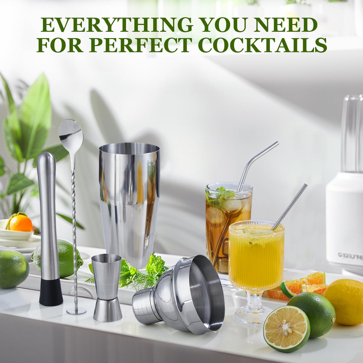 Cocktail Shaker Set, 23-Piece Stainless Steel Bartender Kit with Acrylic Stand & Cocktail Recipes Booklet, Professional Bar Tools for Drink Mixing, Home, Bar, Party (Include 4 Whiskey Stones)