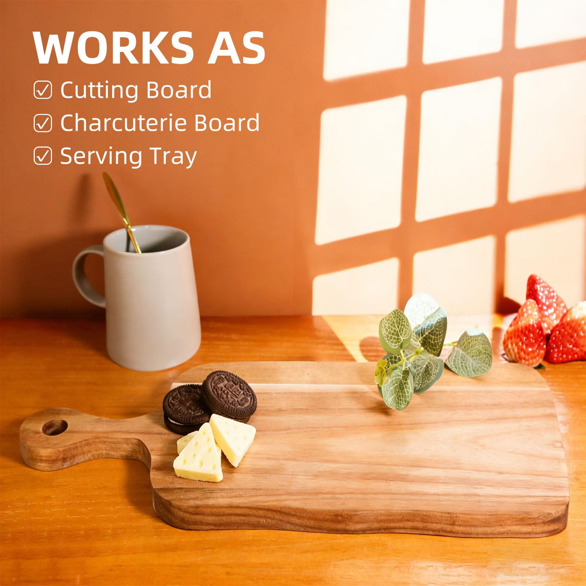 The Perfect Housewarming Gift! Wooden Cutting Boards Set with Utensils & Napkin - Charcuterie, Cheese, Serving Tray for New Home, Kitchen Decor