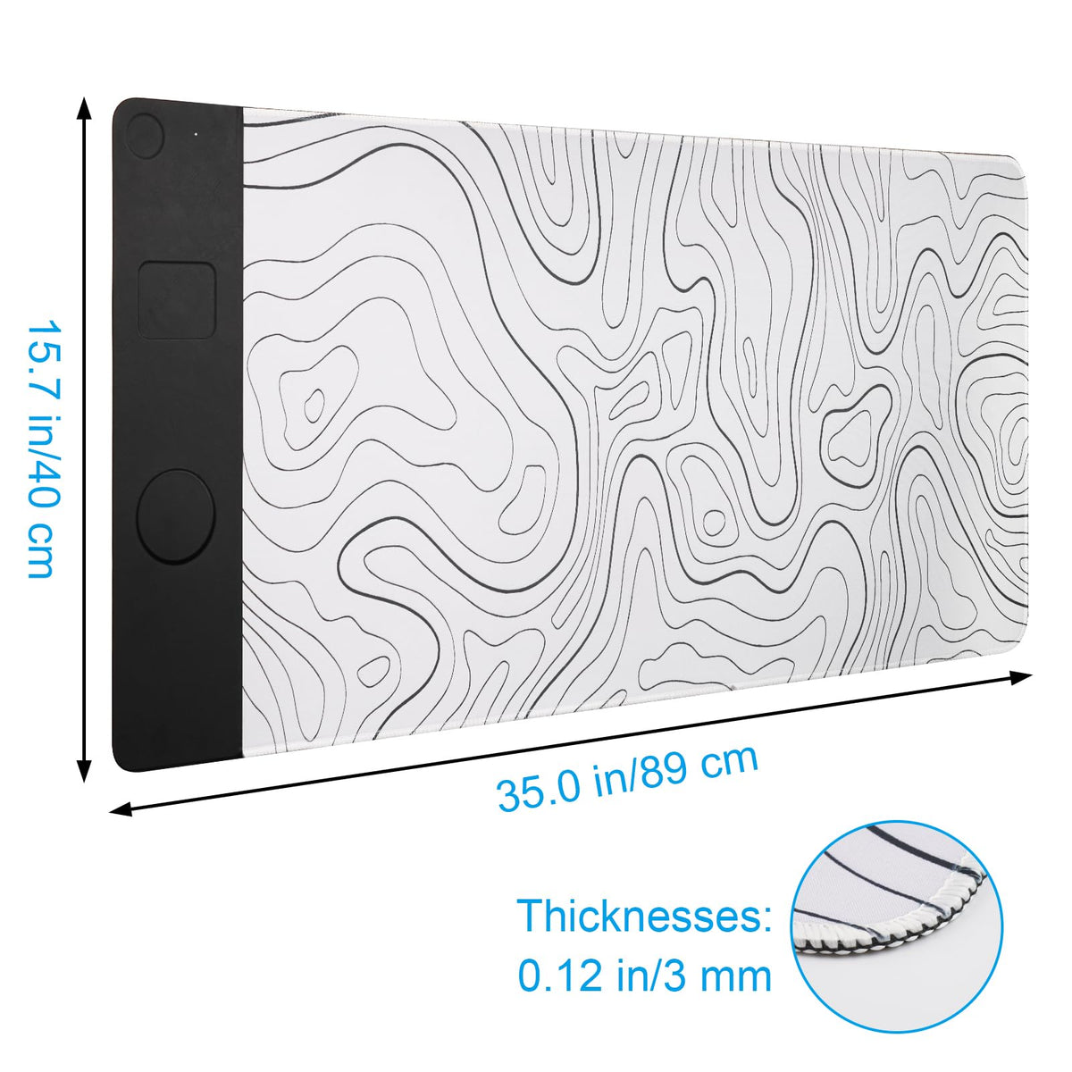 VOVIPO 3 in 1 Wireless Charging Mouse Pad, Desk Mat with Wireless Charger Multiple Devices Compitable with Watch/iPhone, White Topographic Large Desk Mat(90 x 40cm) for MacBook, PC, Laptop