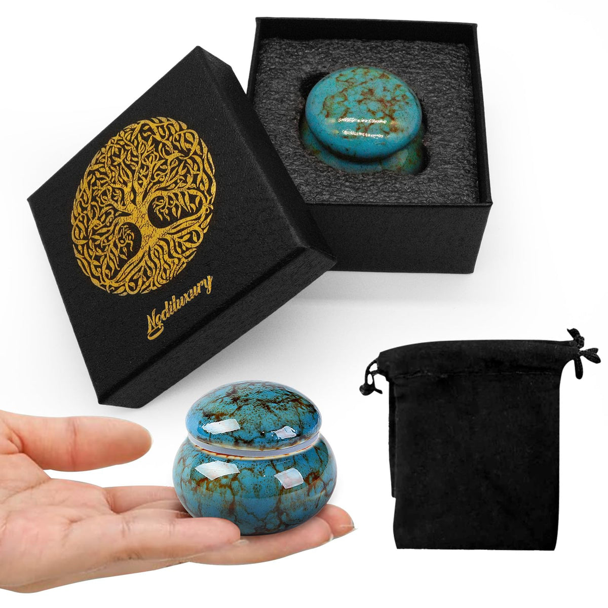 Small Urns for Human Ashes Keepsake,Ceramic Small Cremation Urn for Ashes for Women Adult Male with Gift Box and Velvet Bag 1.6'' Mini Urns for Pet Urn Dog Cat Ashes Keepsake Blue
