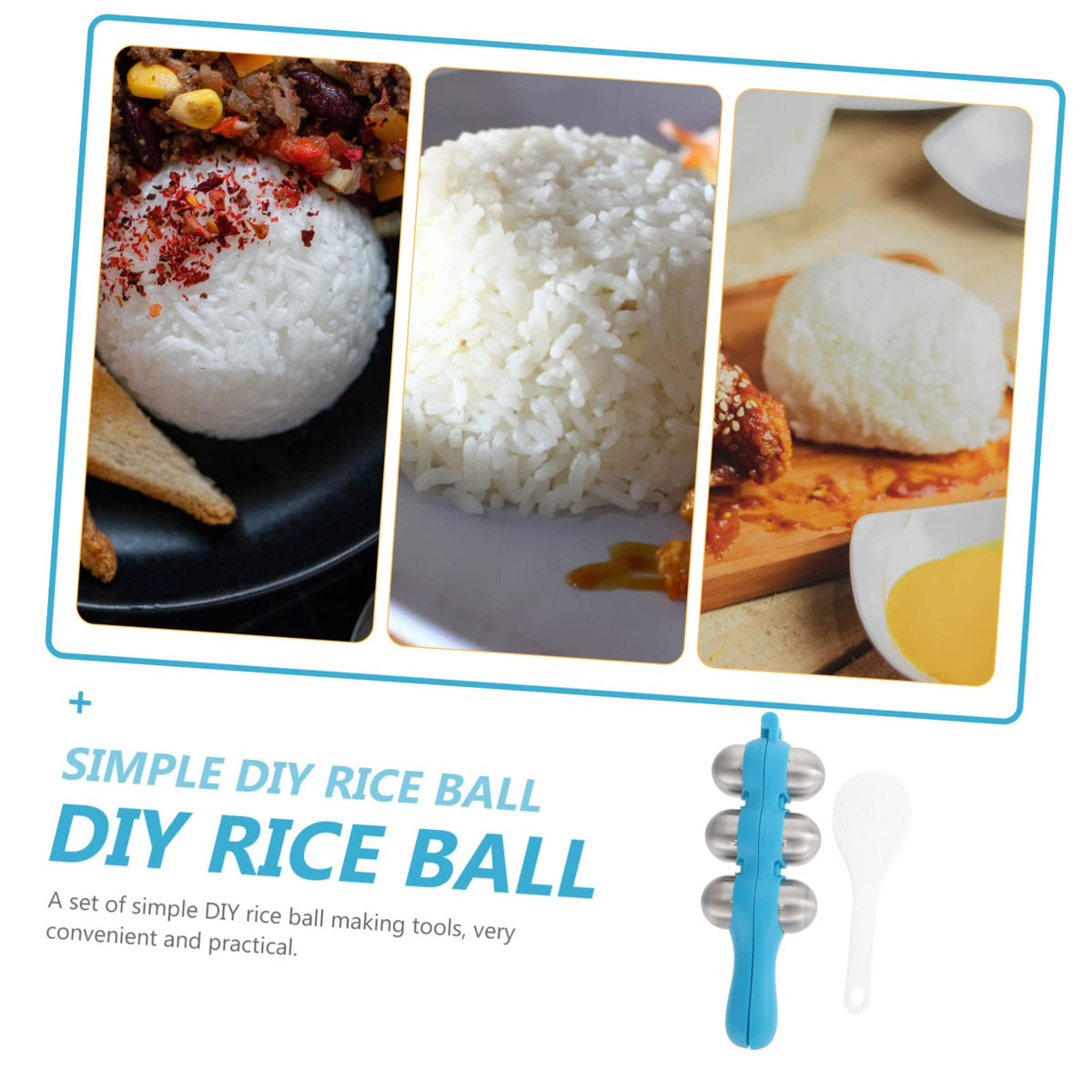 Healifty Stainless Steel Rice Ball Mold Set with Rice Spoon 7.08X2.55X1.77In Lightweight Kitchen Tool for Kids Diy Bento Onigiri Maker