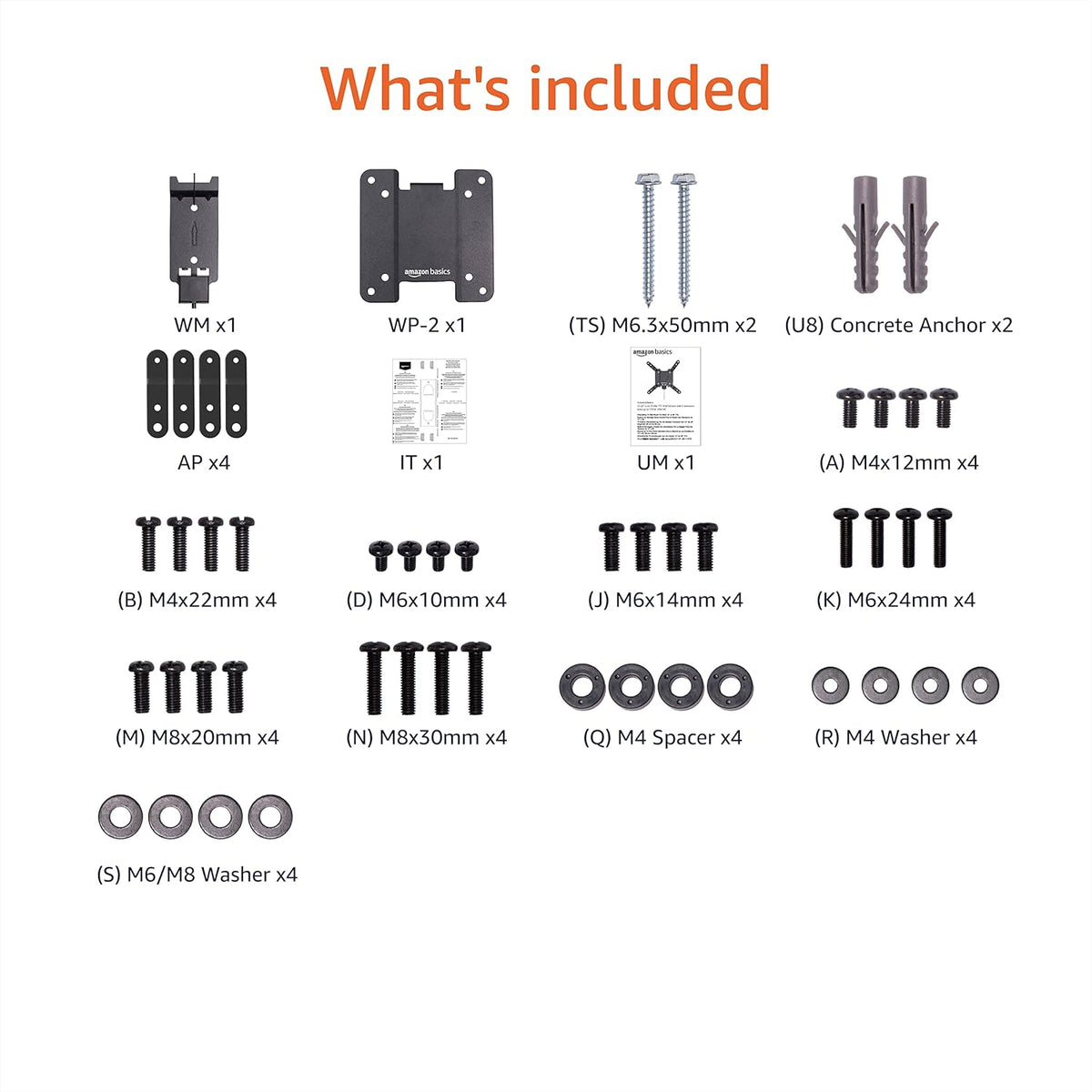 Amazon Basics 12" 40" 200x200, 40 lbs Fixed Flat TV Wall Mount, Low Profile, for to TVs, VESA Capacity
