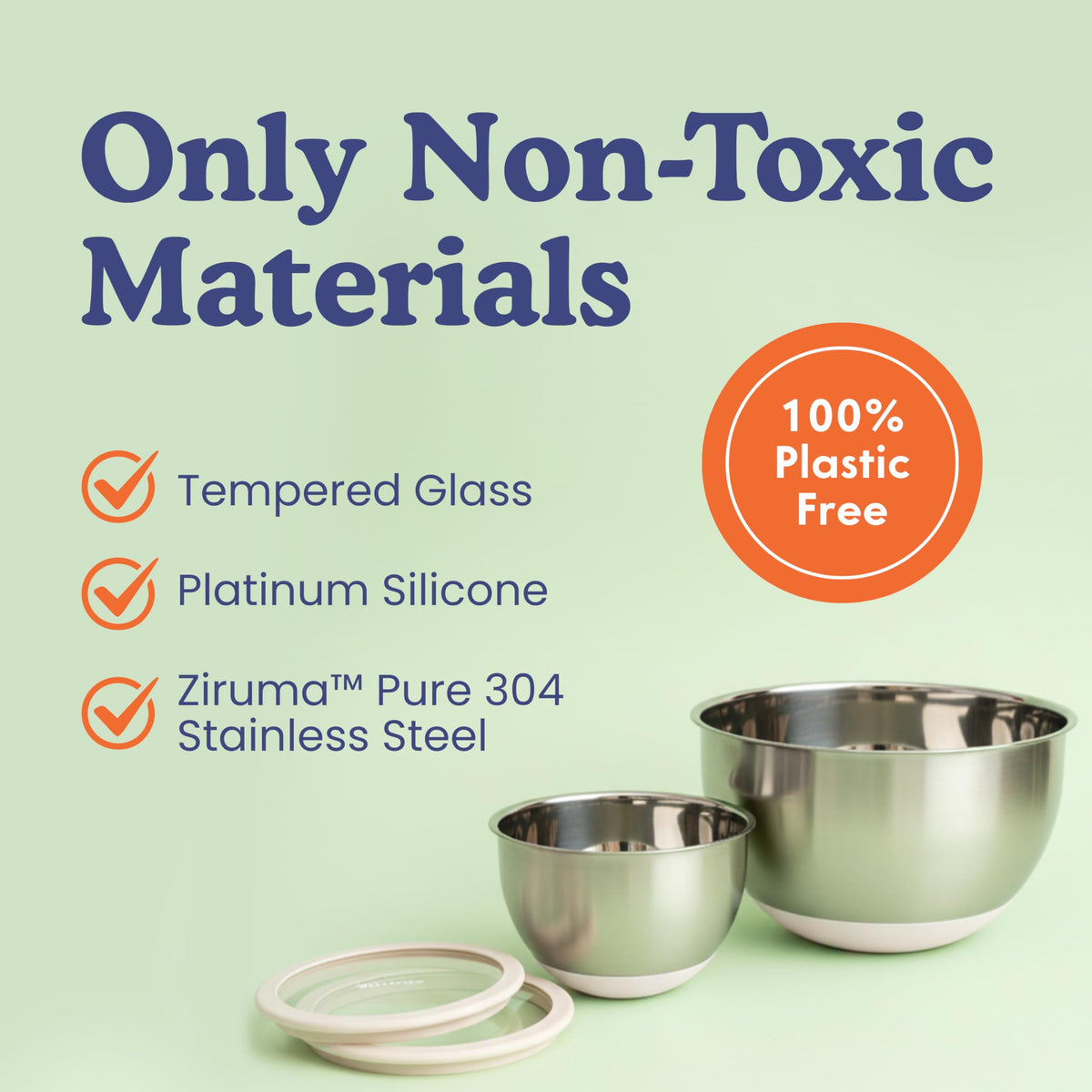 Ziruma Non-Toxic Mixing Bowls with Lids Set, Stainless Steel & Glass, 5 Pcs Plastic Free Bowls with Silicone Non-Slip Base, Dishwasher Safe Mixing Bowl Set