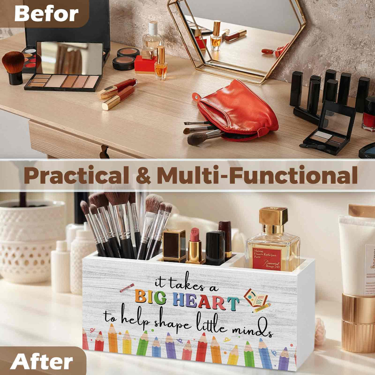 XINCEYWJ Teacher Appreciation Gifts Pencil Pen Holder for Desk Organizer, Thank You Gifts for Teachers Women Men Wooden Box Decorations for Home Office Classroom Desk Tabletop Decor