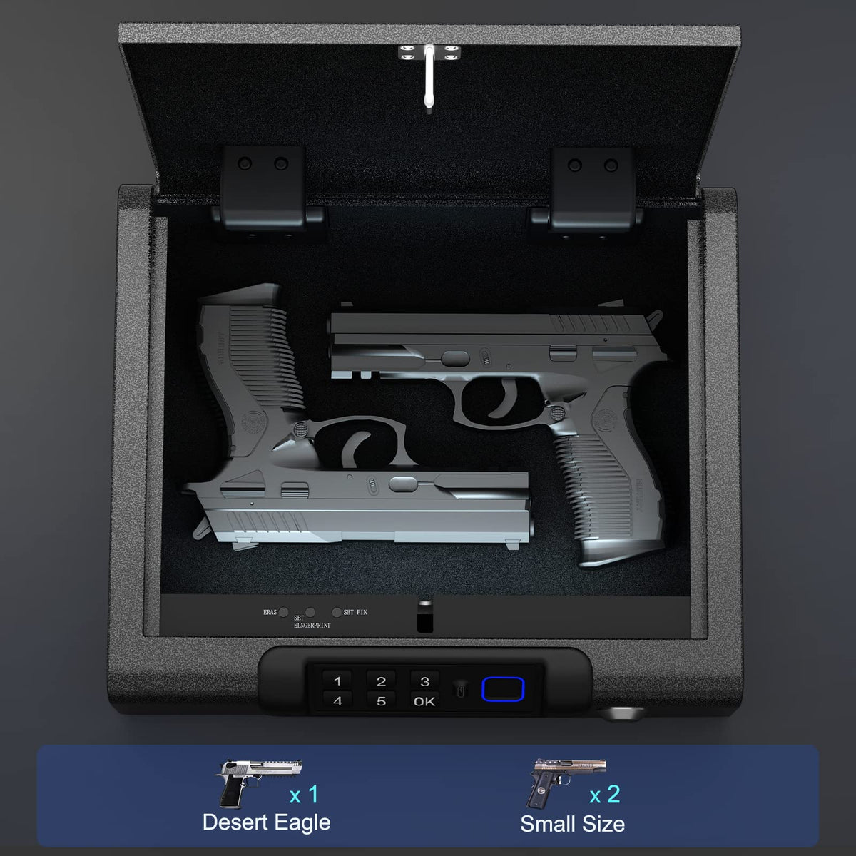 Biometric Gun Safe for Pistols 3-Ways unlock Fingerprint Digital PIN Key Unlock Handgun Safe with Sound, Lock box for Cloakroom living room Bedroom Nightstand and Car BILLCONCH
