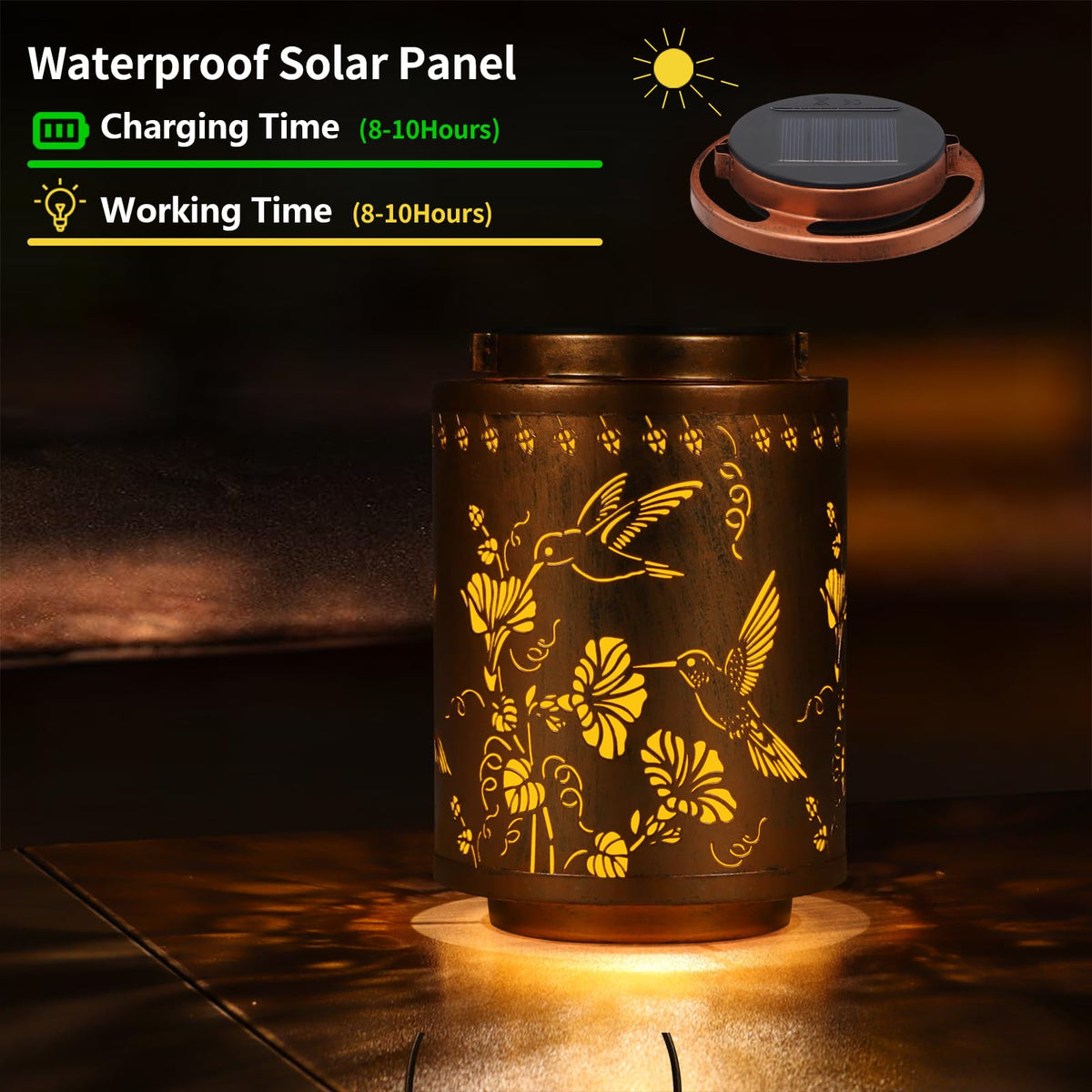 Solar Lanterns Outdoor Waterproof Garden Decor Gifts for Women Mon Grandma Metal Hanging Solar Lights Decoration for Outside LED Lanterns for Yard Patio Lawn Pathway（Hummingbirds）